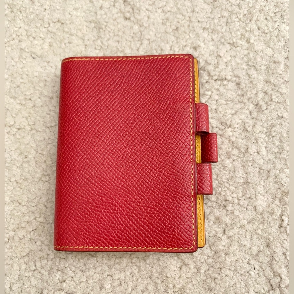 HERMES AGENDA COVER mini, Red-Yellow Bi-color, with pen holder, made in France
